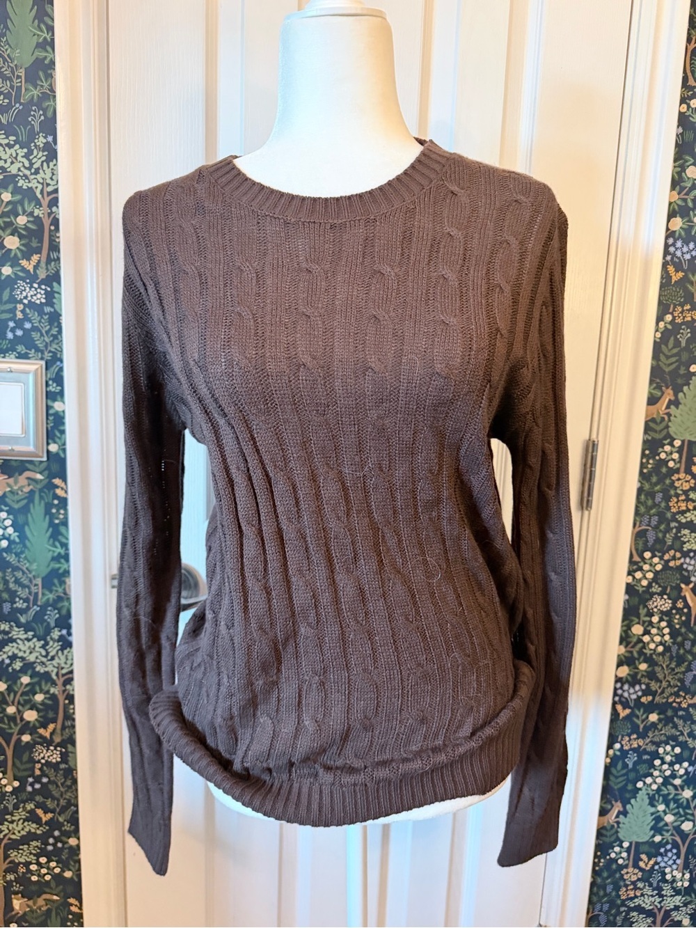 Forever 21 Brown Cable Knit Crewneck Sweater